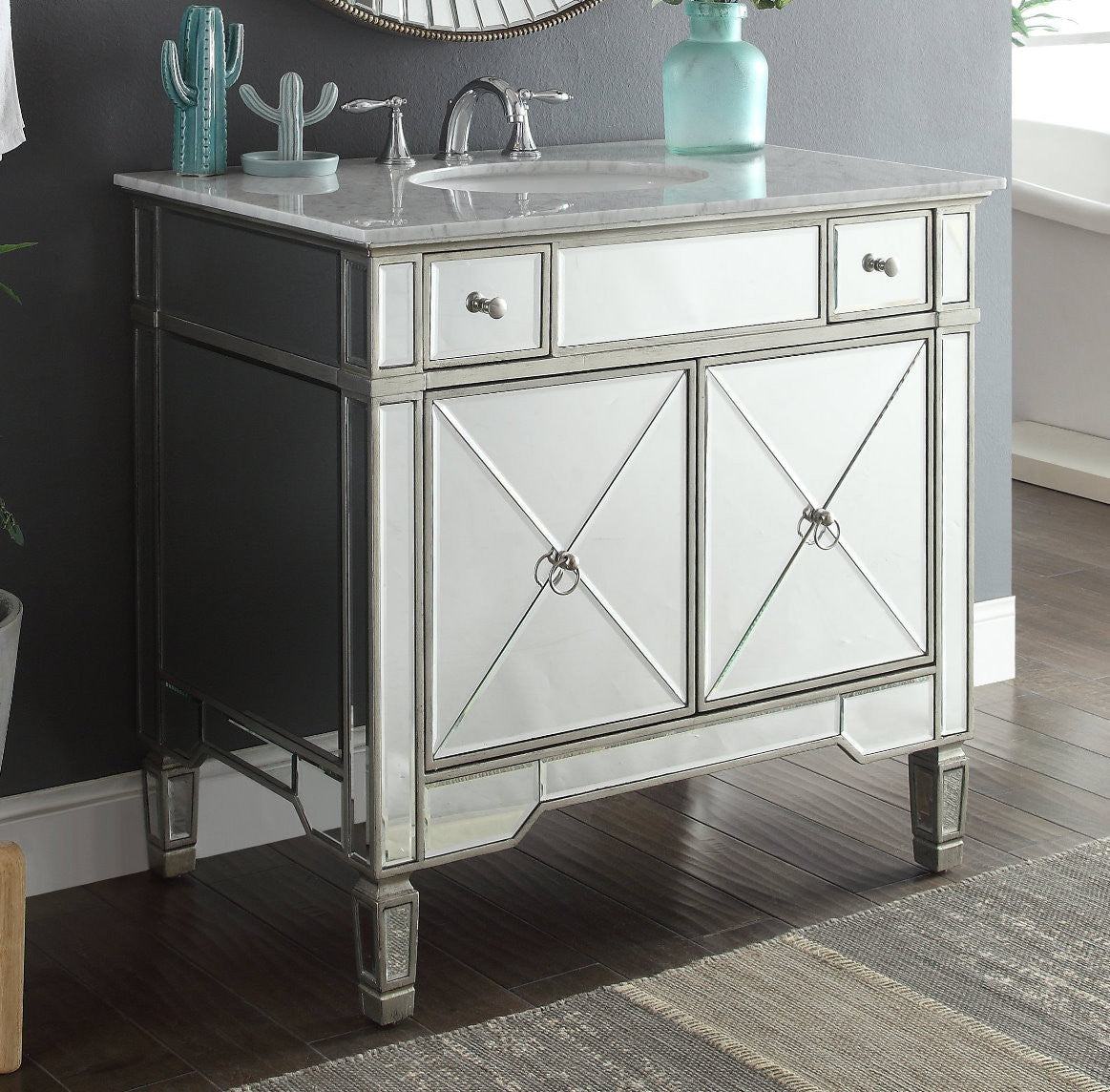 36" Carrara marble Mirror reflection Ashlyn Bathroom Sink Vanity - YR-023RA-36 - Bentoncollections