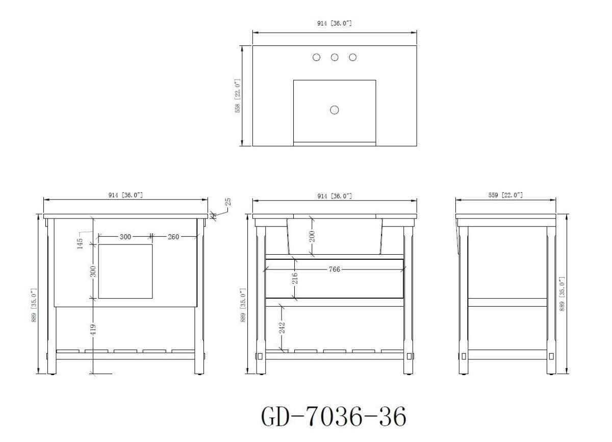 36-Inches Kendia Farmhouse Sink Bathroom Vanity - GD-7036-WT36-RA - Bentoncollections
