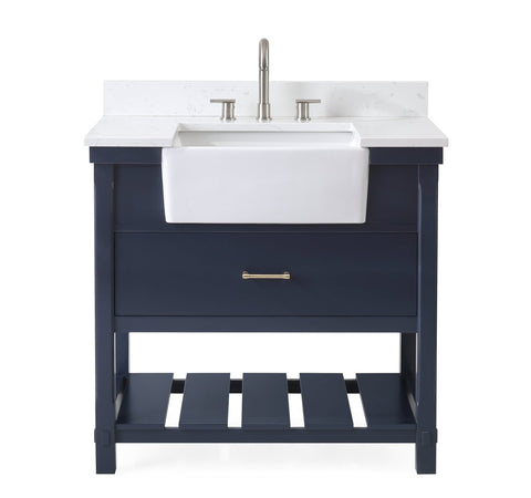 36-Inches Kendia Navy Blue Farmhouse Sink Bathroom Vanity - FW-7036-NB36 - Bentoncollections
