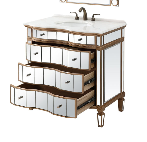 36" Mirrored Style Asselin Bathroom Sink Vanity with Gold Trim K2288-36 - Bentoncollections