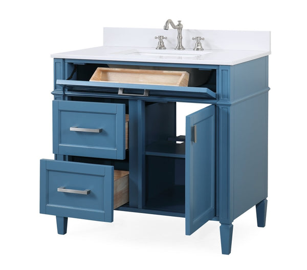 36'' Tennant Brand Durand Modern Teal Blue Bathroom Sink Vanity QT-1808-V36TB - Bentoncollections