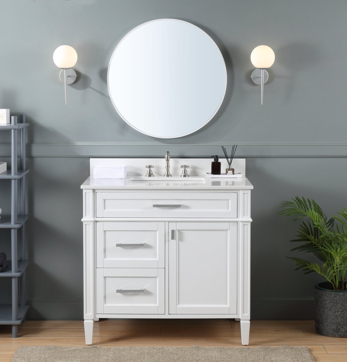 36" Tennant Brand Durand Modern White Bathroom Sink Vanity QT-1808-V36W - Bentoncollections