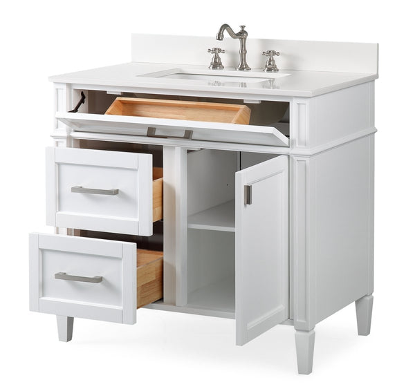 36" Tennant Brand Durand Modern White Bathroom Sink Vanity QT-1808-V36W - Bentoncollections
