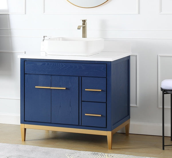 36" Tennant Brand Modern Style Blue Beatrice Vessel Sink Bathroom Vanity - TB-9936VB-36QT - Bentoncollections