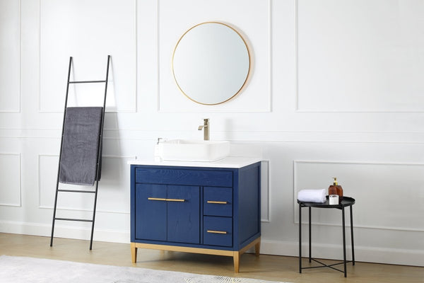 36" Tennant Brand Modern Style Blue Beatrice Vessel Sink Bathroom Vanity - TB-9936VB-36QT - Bentoncollections