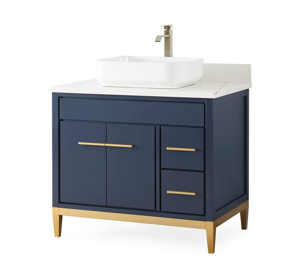 36" Tennant Brand Modern Style Navy Blue Beatrice Vessel Sink Bathroom Vanity - TB-9936NB-36NU - Bentoncollections