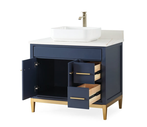 36" Tennant Brand Modern Style Navy Blue Beatrice Vessel Sink Bathroom Vanity - TB-9936NB-36NU - Bentoncollections