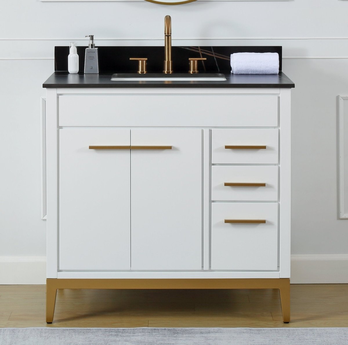 36'' Tennant Brand Modern Style White Beatrice Single Sink Bathroom Vanity - TB-9777-WT36BK - Bentoncollections