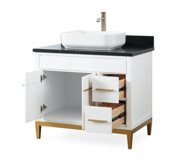 36" Tennant Brand Modern Style White Beatrice Vessel Sink Bathroom Vanity - TB-9936WT-36BK - Bentoncollections