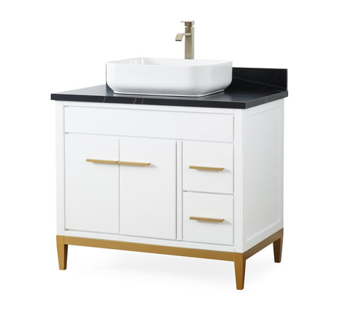 36" Tennant Brand Modern Style White Beatrice Vessel Sink Bathroom Vanity - TB-9936WT-36BK - Bentoncollections