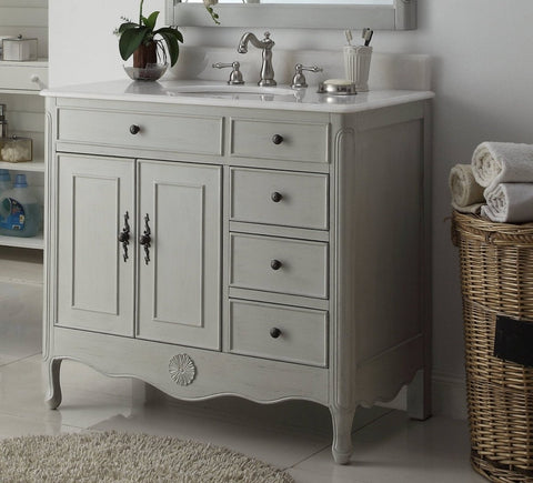 38" Benton Collection Distressed Gray Cottage Style Daleville Bathroom Sink Vanity HF-837CK - Bentoncollections
