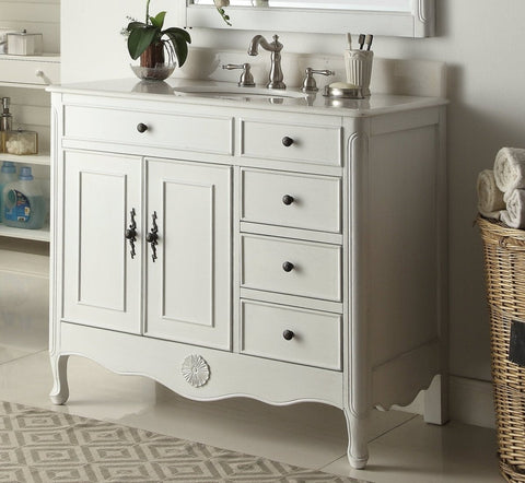 38" Benton Collection Distressed White Cottage Style Daleville Bathroom Sink Vanity HF-837AW - Bentoncollections