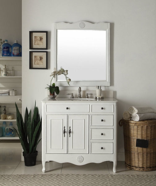38" Benton Collection Distressed White Cottage Style Daleville Bathroom Sink Vanity HF-837AW - Bentoncollections