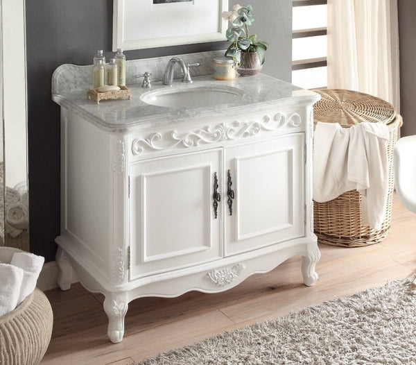 39" Bathroom Vanity with Italian Carrara Marble Counter-top Benton Collection Carbone # ZK-1092RA - Bentoncollections