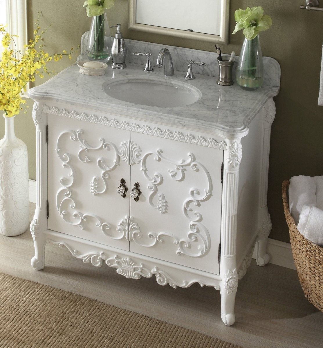 40" Benton Collection Bellissimo Bathroom Vanity with Italian Carrara Marble - # HF-1091RA - Bentoncollections