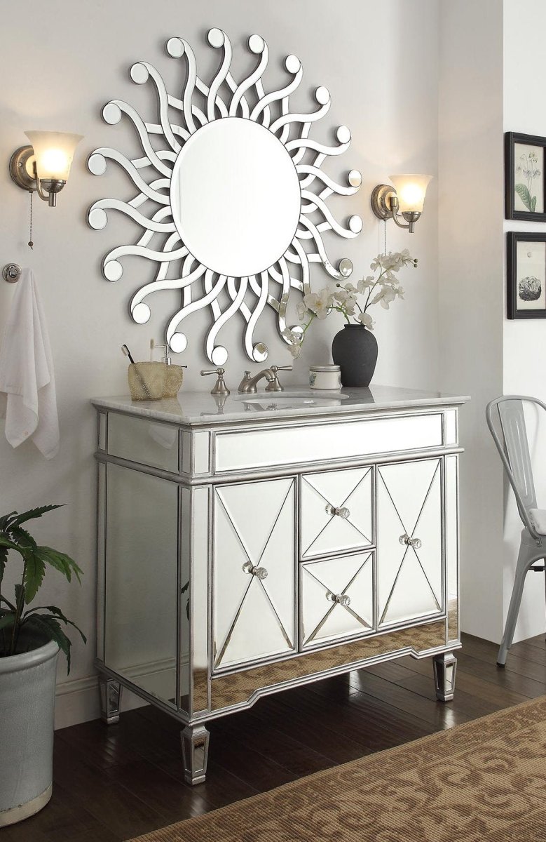 40" Benton Collection Mirrored Style Adelia Single Sink Bathroom Vanity with Carrara Top DH-13Q332 - Bentoncollections