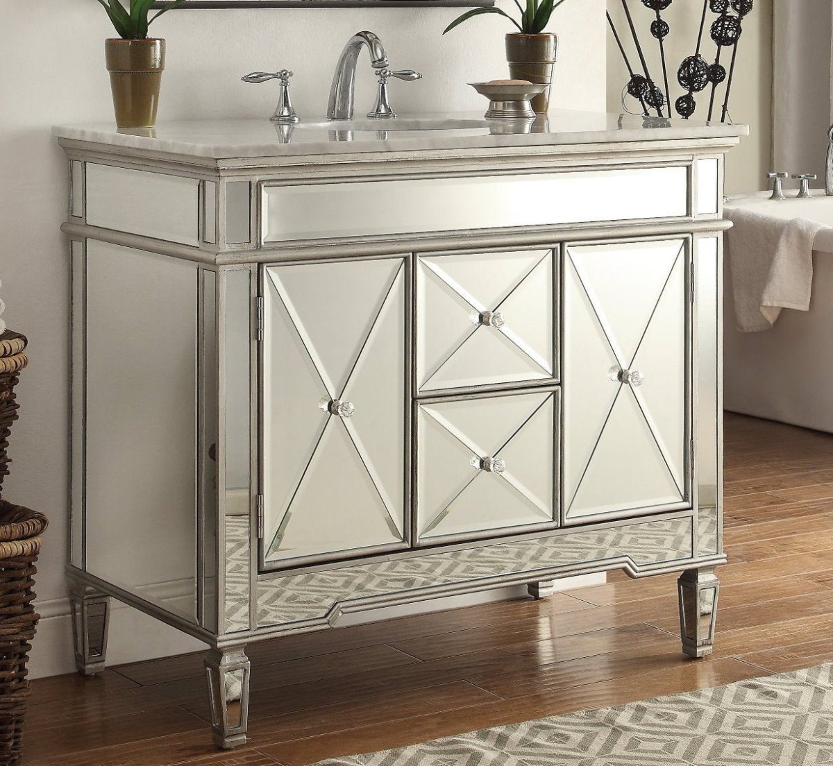 40" Benton Collection Mirrored Style Adelia Single Sink Bathroom Vanity with Carrara Top DH-13Q332 - Bentoncollections