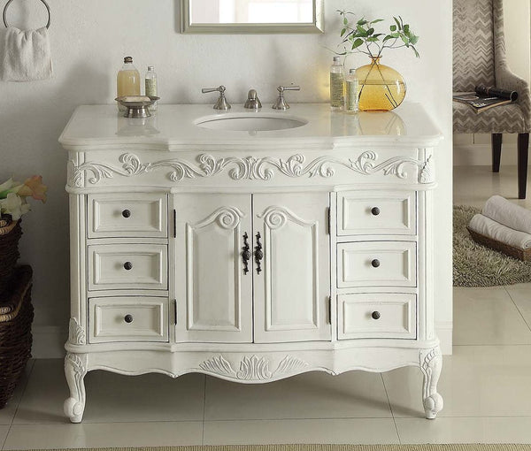 42" Antique White Traditional Style Single Sink Beckham Bathroom Vanity - SW-3882W-AW-42 - Bentoncollections