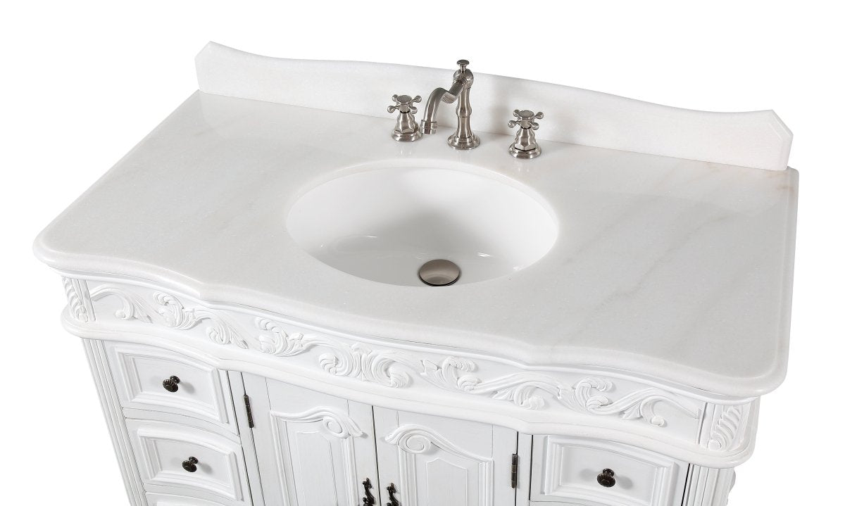 42" Antique White Traditional Style Single Sink Beckham Bathroom Vanity - SW-3882W-AW-42 - Bentoncollections