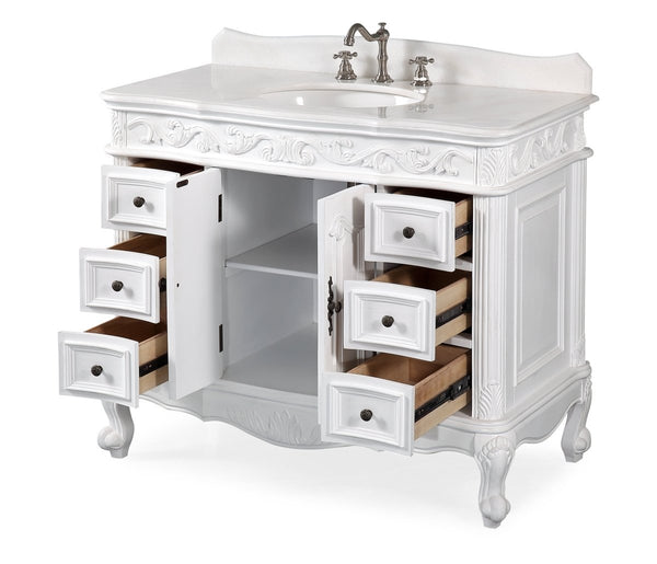 42" Antique White Traditional Style Single Sink Beckham Bathroom Vanity - SW-3882W-AW-42 - Bentoncollections