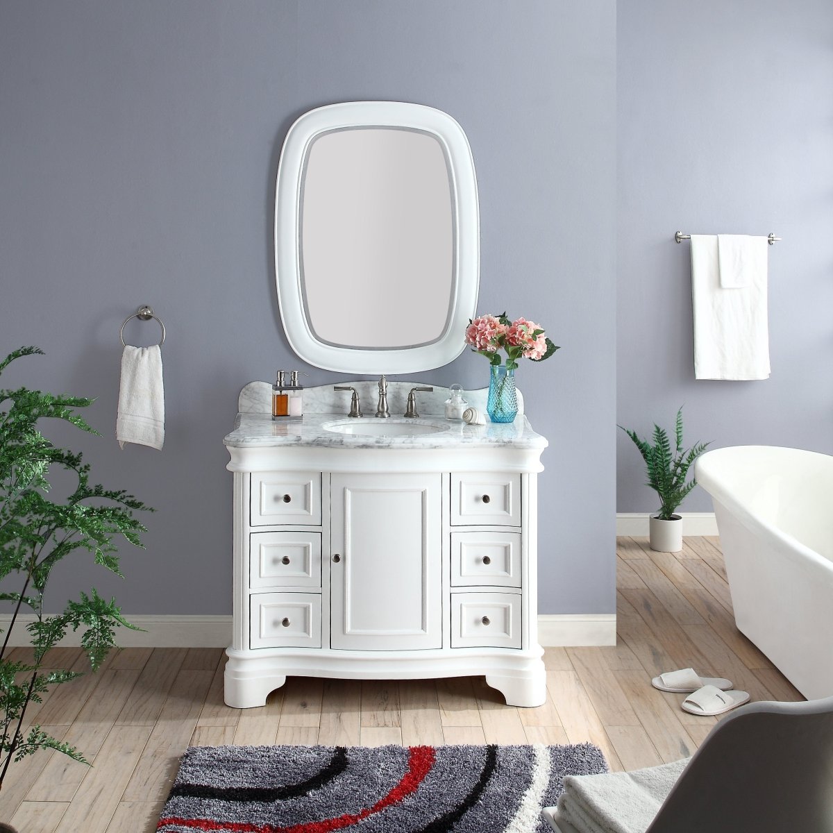 42" Benton Collection Carrara Marble Top Sesto White Bathroom Vanity Q1044W - Bentoncollections
