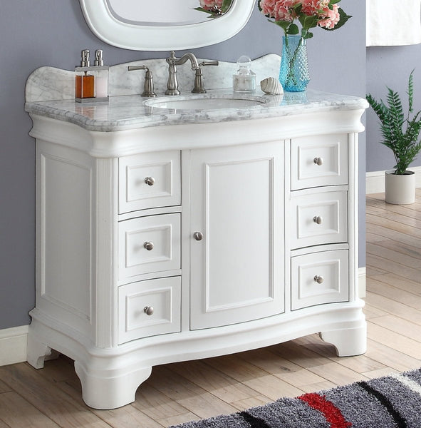 42" Benton Collection Carrara Marble Top Sesto White Bathroom Vanity Q1044W - Bentoncollections
