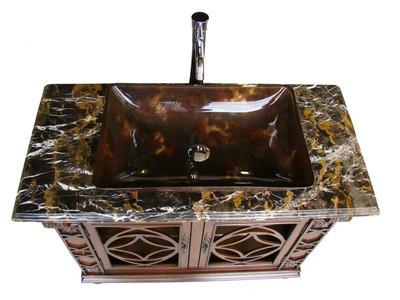 42" Benton Collection Italian Portoro Marble Top Vigo Bathroom Sink Vanity HF-1217GF - Bentoncollections