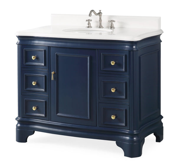 42" Benton Collection Sesto Navy Blue Bathroom Vanity - 1044NB-QT - Bentoncollections