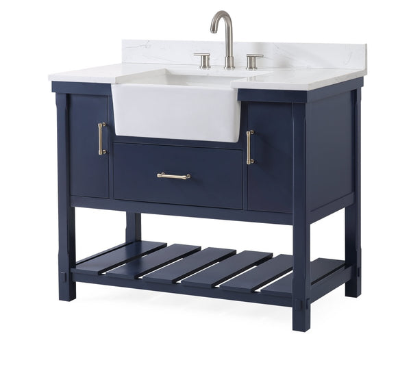 42-Inches Kendia Navy Blue Farmhouse Sink Bathroom Vanity - FW-7042-NB42 - Bentoncollections