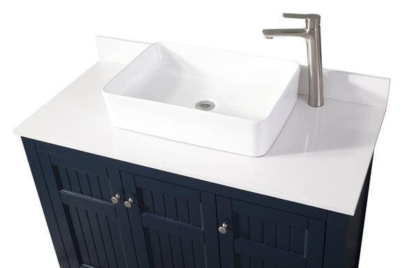 42" Navy Blue Triadsville Cottage-Style Vessel Sink Bathroom Vanity With White Granite Top ZK-77333NB - Bentoncollections