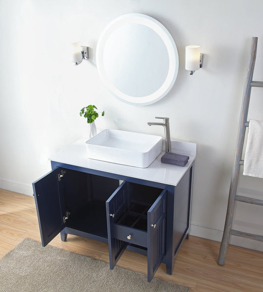 42" Navy Blue Triadsville Cottage-Style Vessel Sink Bathroom Vanity With White Granite Top ZK-77333NB - Bentoncollections