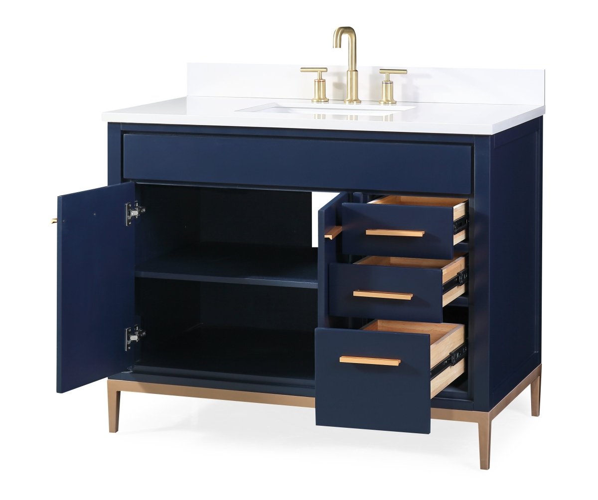 42" Tennant Brand Beatrice Navy Blue Modern Bathroom Sink Vanity TB-9444NB-V42 - Bentoncollections
