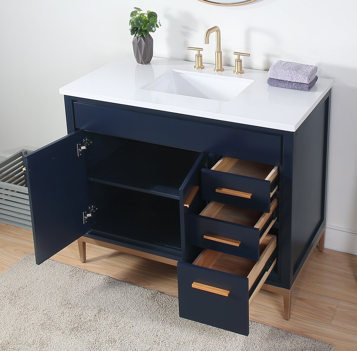 42" Tennant Brand Beatrice Navy Blue Modern Bathroom Sink Vanity TB-9444NB-V42 - Bentoncollections