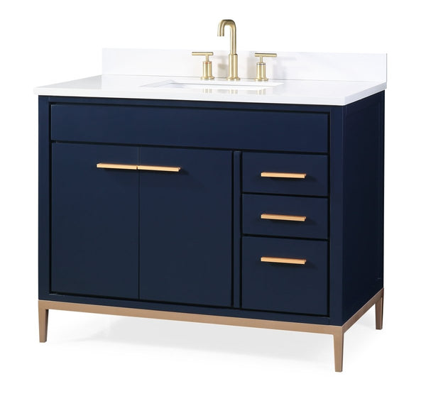 42" Tennant Brand Beatrice Navy Blue Modern Bathroom Sink Vanity TB-9444NB-V42 - Bentoncollections