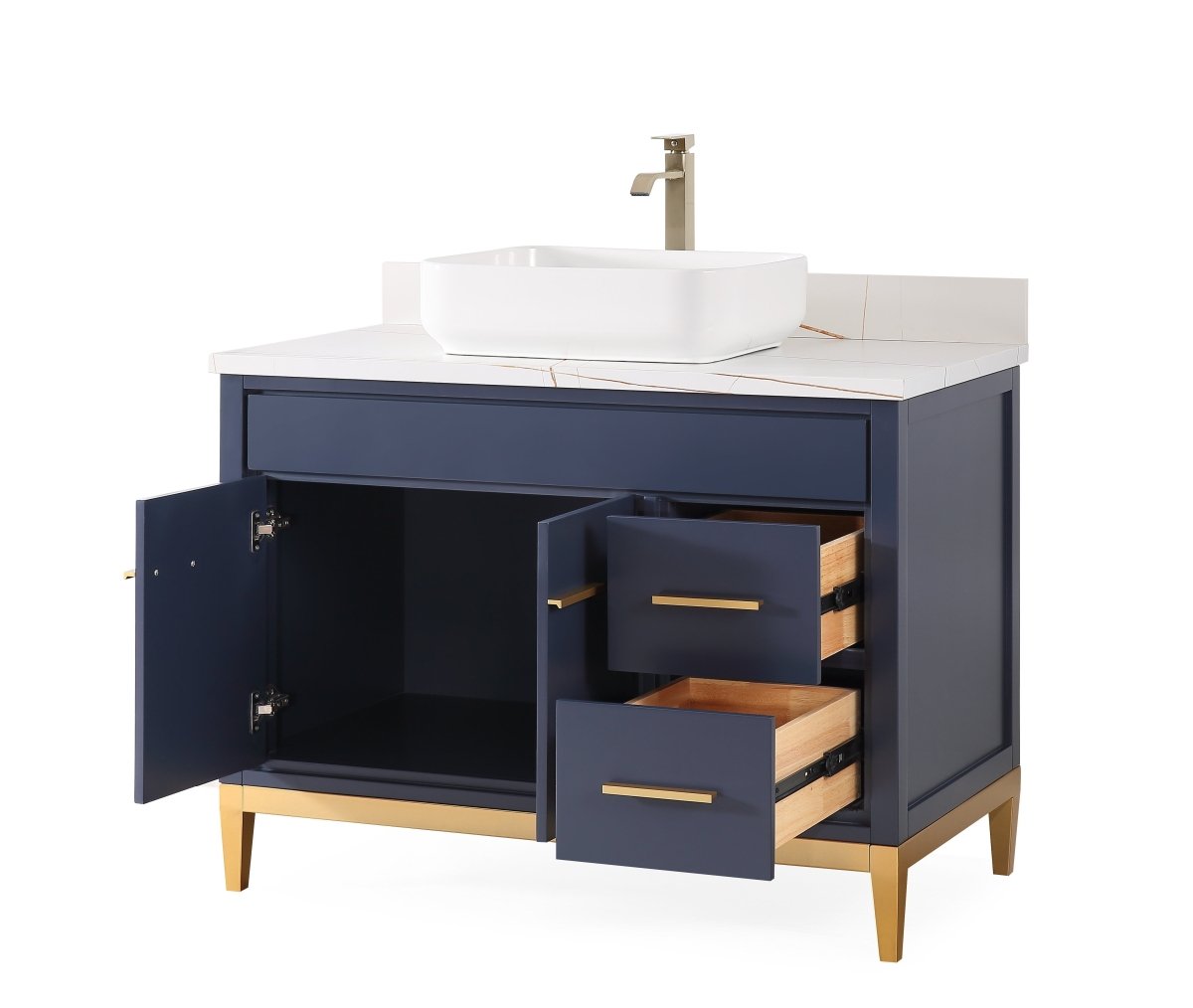 42" Tennant Brand Modern Style Navy Blue Beatrice Vessel Sink Bathroom Vanity - TB-9942NB-42NU - Bentoncollections
