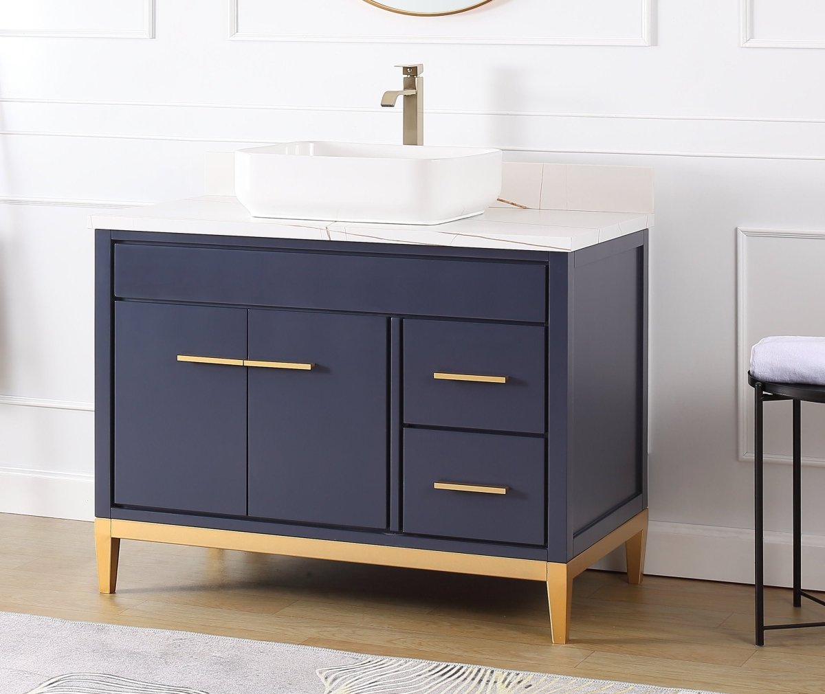 42" Tennant Brand Modern Style Navy Blue Beatrice Vessel Sink Bathroom Vanity - TB-9942NB-42NU - Bentoncollections
