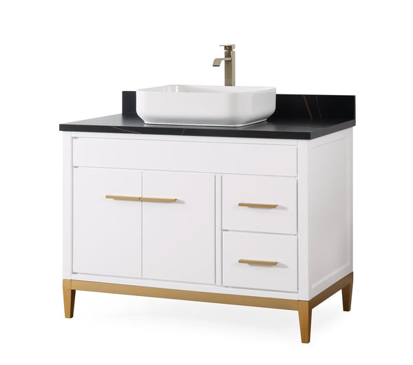 42" Tennant Brand Modern Style White Beatrice Vessel Sink Bathroom Vanity - TB-9942WT-42BK - Bentoncollections