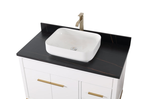 42" Tennant Brand Modern Style White Beatrice Vessel Sink Bathroom Vanity - TB-9942WT-42BK - Bentoncollections