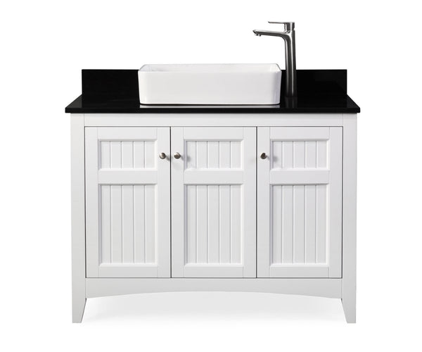 42" White Triadsville Cottage-Style Vessel Sink Bathroom Vanity With Black Granite Top ZK-77888GT - Bentoncollections