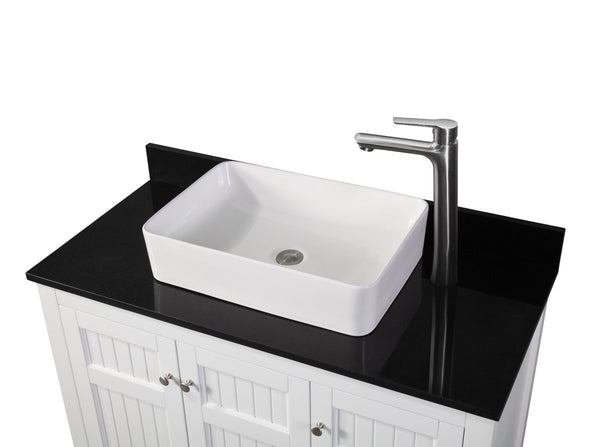 42" White Triadsville Cottage-Style Vessel Sink Bathroom Vanity With Black Granite Top ZK-77888GT - Bentoncollections