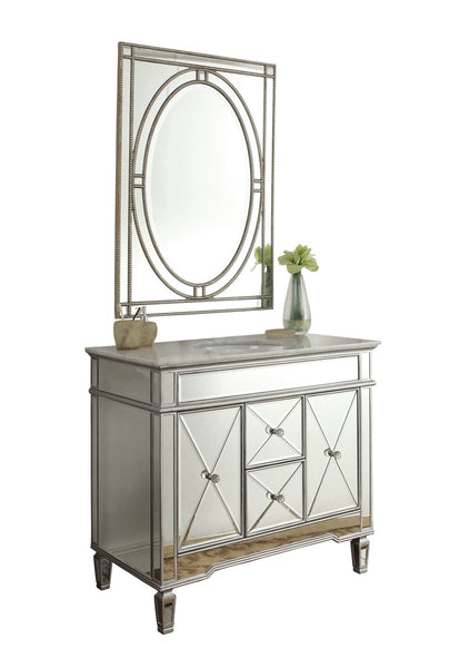 44" Benton Collection Mirrored Style Adelia Single Sink Bathroom Vanity with Carrara Top DH-13Q335 - Bentoncollections