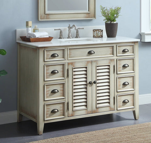 46" Distress Beige Cottage Style Abbeville Bathroom Sink Vanity CF-28325W - Bentoncollections