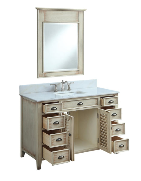 46" Distress Beige Cottage Style Abbeville Bathroom Sink Vanity CF-28325W - Bentoncollections