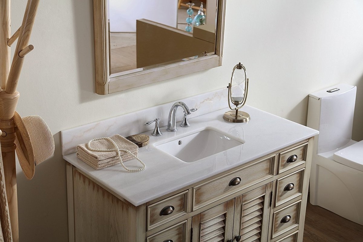 46" Distress Beige Cottage Style Abbeville Bathroom Sink Vanity CF-28325W - Bentoncollections