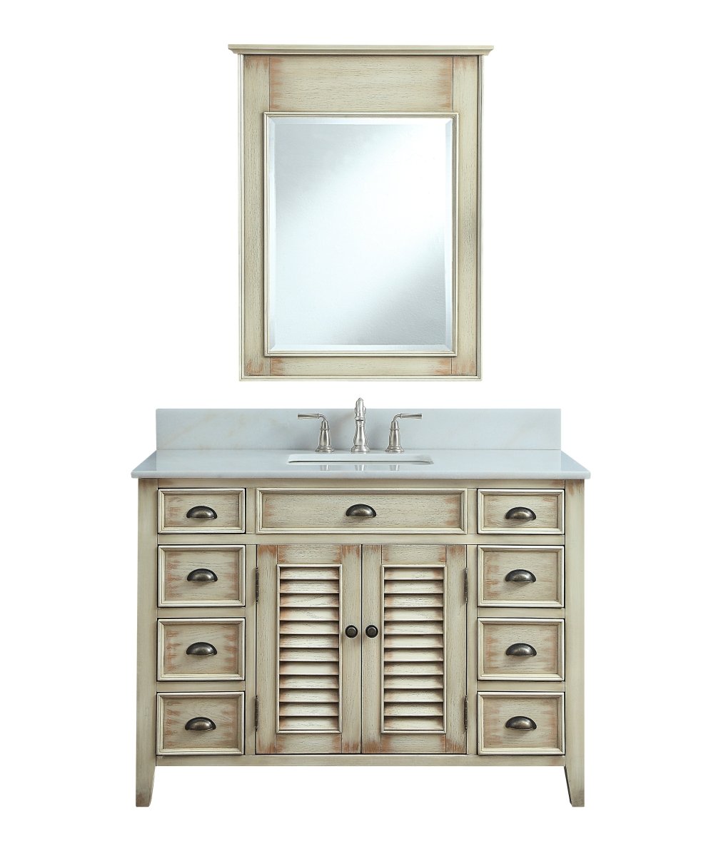 46" Distress Beige Cottage Style Abbeville Bathroom Sink Vanity CF-28325W - Bentoncollections