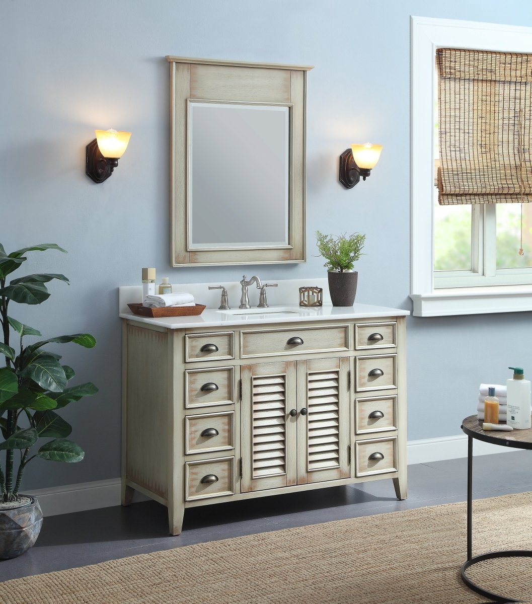 46" Distress Beige Cottage Style Abbeville Bathroom Sink Vanity CF-28325W - Bentoncollections