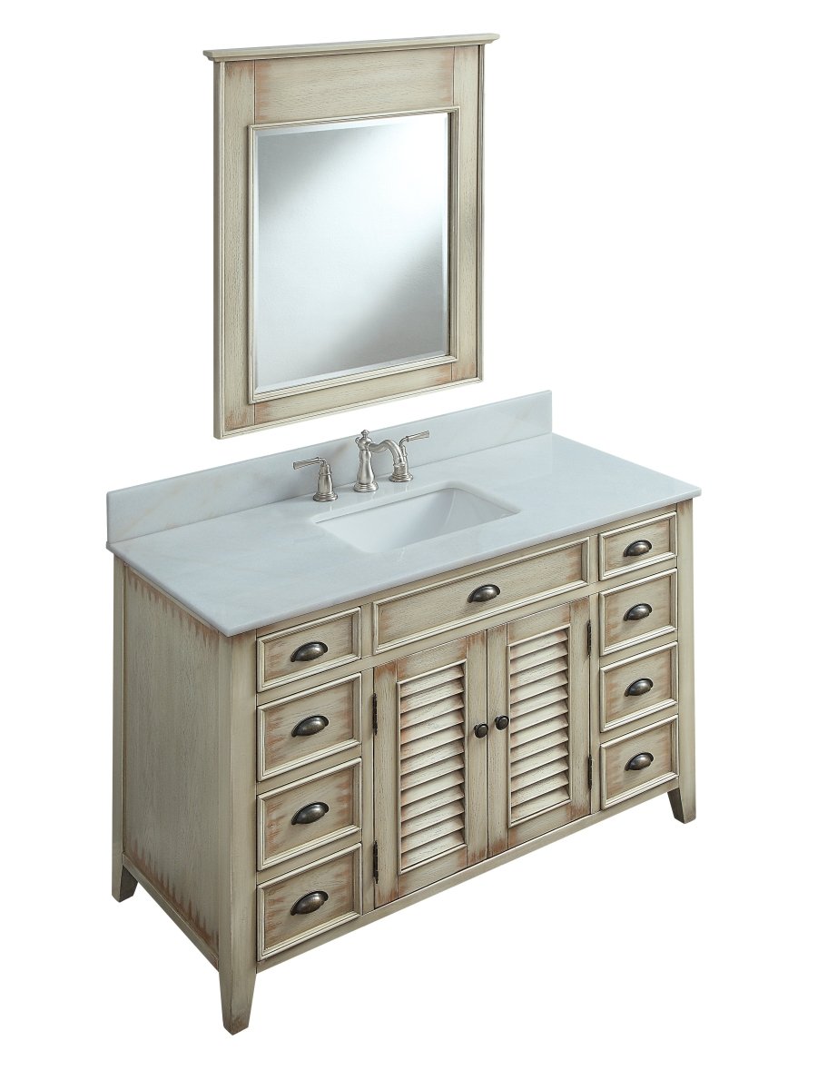 46" Distress Beige Cottage Style Abbeville Bathroom Sink Vanity CF-28325W - Bentoncollections