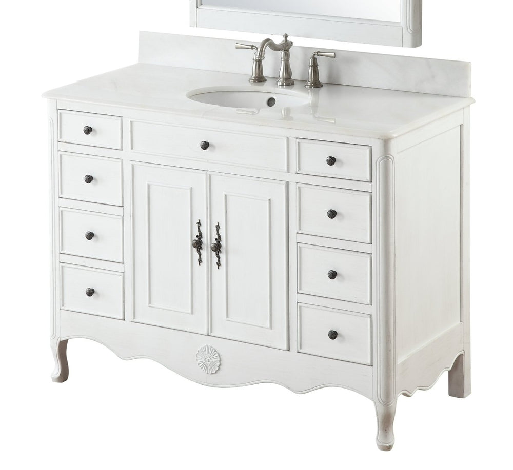 46 Inch Distressed Antique White Cottage Style Fayetteville Bathroom Sink Vanity