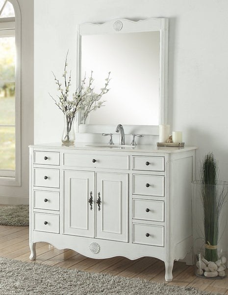 46.5" Benton Collection Distressed Antique White Fayetteville Bathroom Sink Vanity HF-8535AW - Bentoncollections