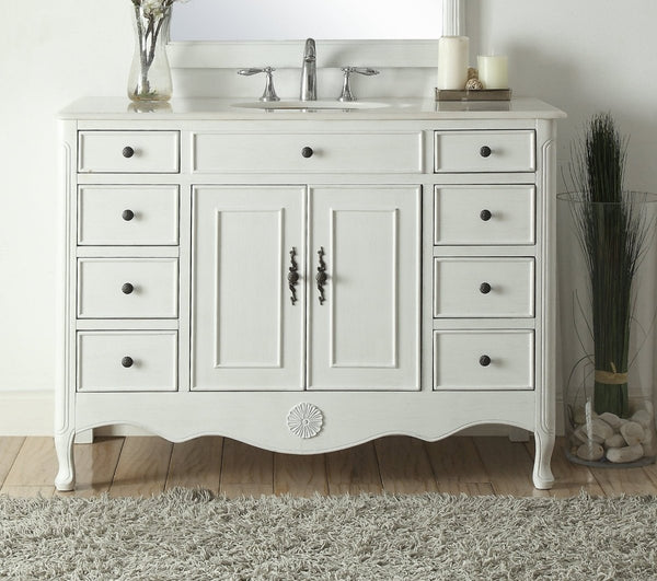 46.5" Benton Collection Distressed Antique White Fayetteville Bathroom Sink Vanity HF-8535AW - Bentoncollections